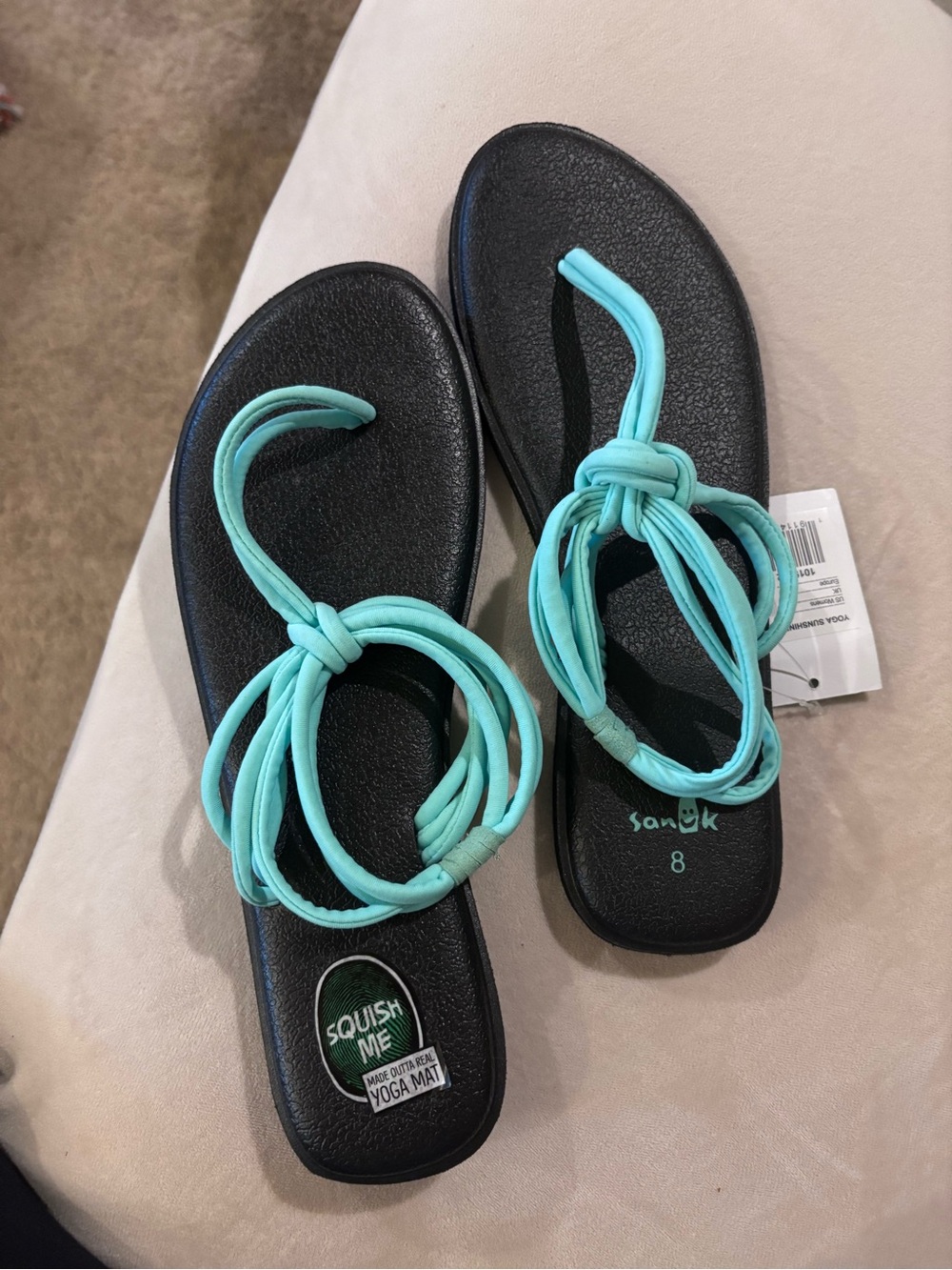 Sanuk Women’s Black Sandals with Aqua Knot Straps